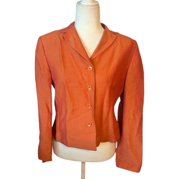 Ann Taylor Linen Blend Orange Button-Up Modern Career Office Siren Blazer Sz 8 - Picture 7 of 9